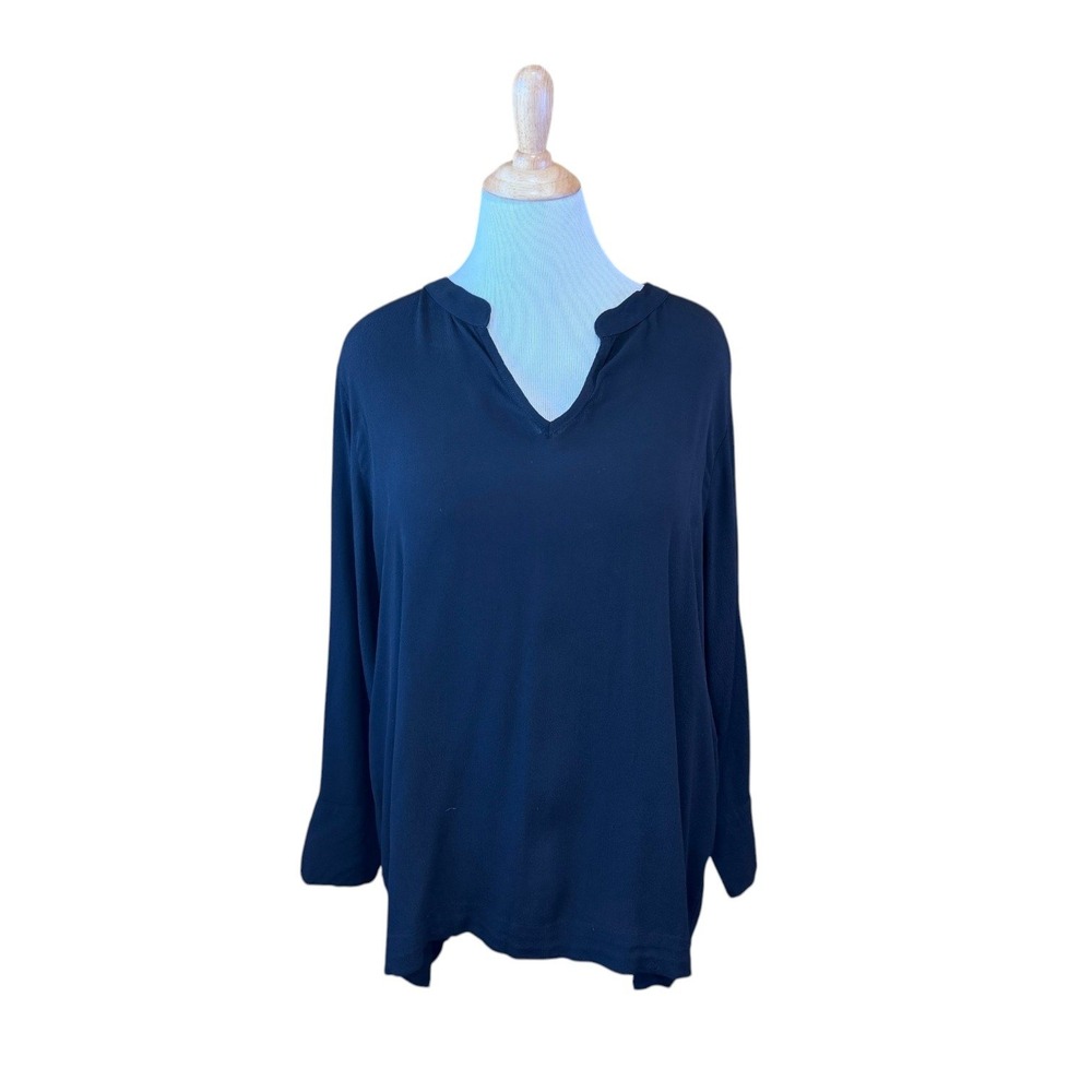 Soft Surroundings Black Button Back Layered Blouse 3X Long Sleeve Rayon 59611